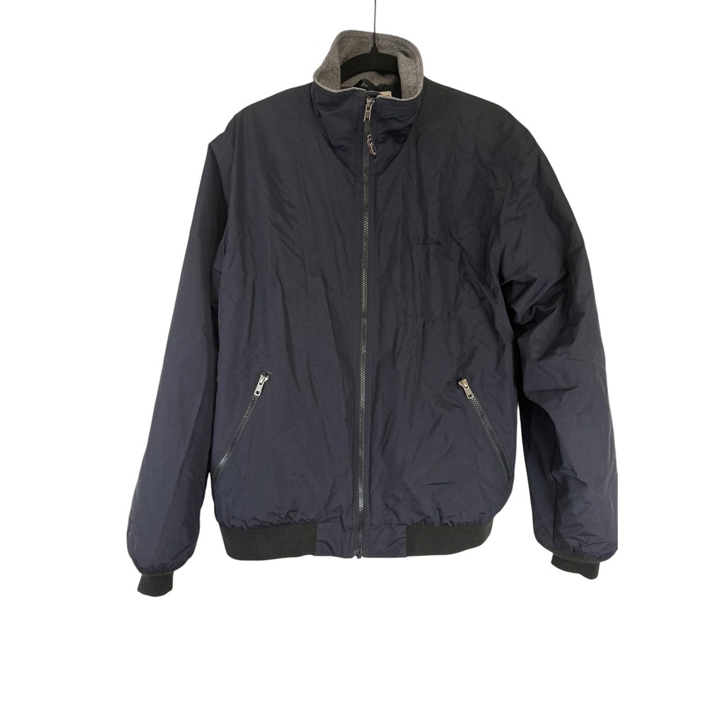LL Bean Warm-Up Jacket Navy Blue Fleece Lined Bomber Jacket 205107 Mens Medium